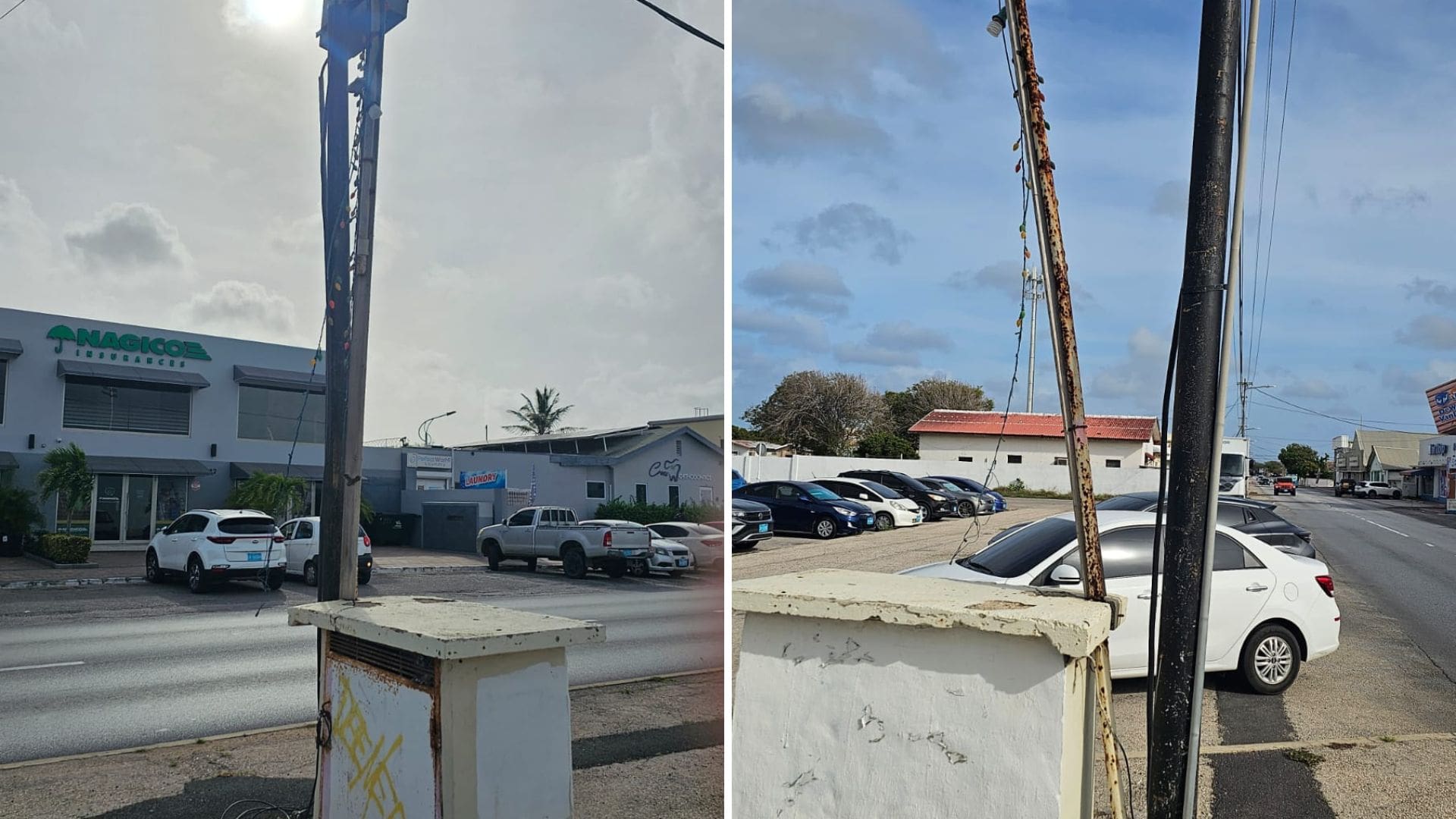 Falling Pole and Wires Threaten Parked Cars in Dakota Area