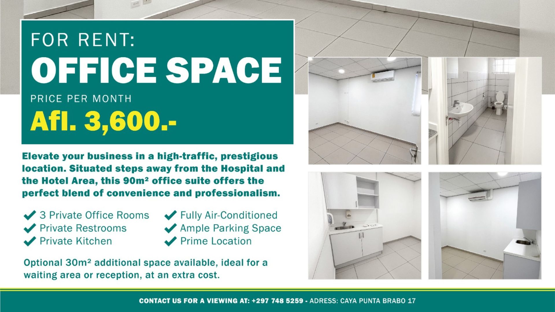 Office Space Available for Rent Near Hospital and Hotels in Aruba